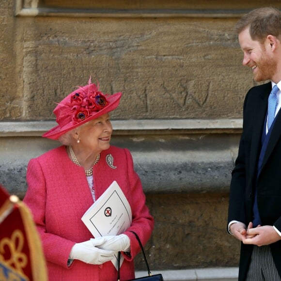 La reine Elisabeth II d'Angleterre et le prince Harry - Mariage de Lady Gabriella Windsor avec Thomas Kingston dans la chapelle Saint-Georges du château de Windsor le 18 mai 2019.