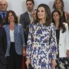 La reine Letizia d'Espagne, dans une robe Sandro, lors de la 11e édition des "Projets sociaux de la banque Santander" à Madrid le 20 mai 2019.