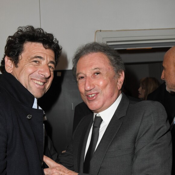 Semi-exclusif - Patrick Bruel et Michel Drucker - People à la générale de la pièce de Bernard-Henri Levy, "Looking For Europe" au théâtre Antoine à Paris le 21 mai 2019. Au terme d'une tournée qui l'a mené de Sarajevo à Dublin, de Madrid à Amsterdam, le philosophe et écrivain présente à Paris, les 20 et 21 mai, sa pièce de théâtre, Looking for Europe. À quelques jours des Européennes, BHL livre un plaidoyer pour une autre Europe et revient sur les enjeux de "sa campagne". © Coadic Guirec/Bestimage