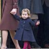 La princesse Charlotte de Cambridge - Cette année, le duc et la duchesse de Cambridge n'ont pas rejoint le reste de la famille royale britannique à Sandringham. Ils ont réveillonné à Englefield, Berkshire, Royaume Uni, chez les Midlleton et sont allés en famille à la messe de Noël ce dimanche 25 décembre 2016 dans l'église où Pippa Middleton se mariera en mai prochain.