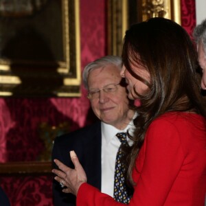 Catherine Kate Middleton, Helen Mirren, David Attenborough - La reine Elisabeth et Catherine Kate Middleton, la duchesse de Cambridge recoivent le monde des arts à Buckingham le 17 février 2014.