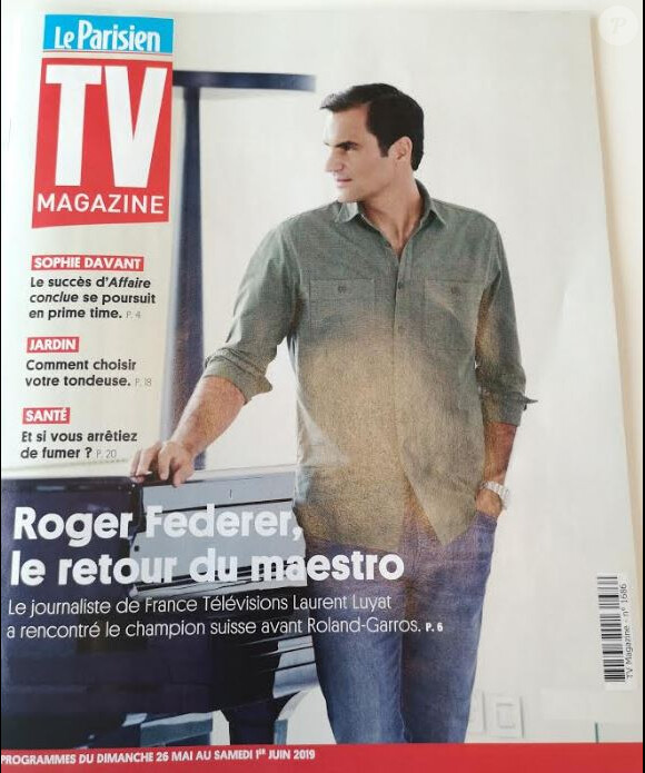 Roger Federer en couverture de "TV Magazine", supplément du "Parisien", programmes du 26 mai au 1er juin 2019.
