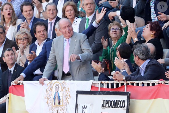 Le roi Juan Carlos Ier d'Espagne aux arènes Las Ventas à Madrid lors de la Feria de San Isidro, le 24 mai 2019.