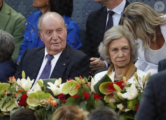 Le roi Juan Carlos Ier et la reine Sofia d'Espagne dans les tribunes du Masters 1000 de Madrid, le 11 mai 2019.