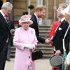 La reine Elizabeth II donnait une de ses traditionnelles garden parties au palais de Buckingham à Londres le 29 mai 2019.