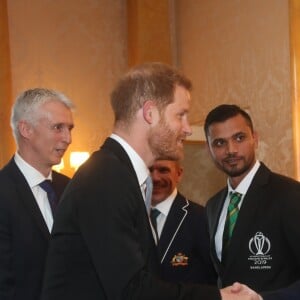 Le prince Harry a rencontré les capitaines des équipes de cricket en lice pour la Coupe du monde lors de la garden party donnée à Buckingham Palace par la reine Elizabeth II le 29 mai 2019.