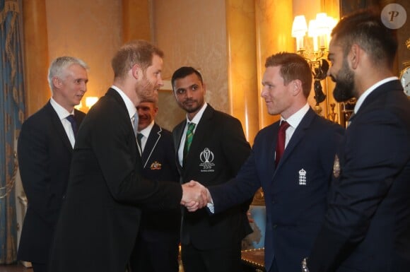 Le prince Harry a rencontré les capitaines des équipes de cricket en lice pour la Coupe du monde lors de la garden party donnée à Buckingham Palace par la reine Elizabeth II le 29 mai 2019.
