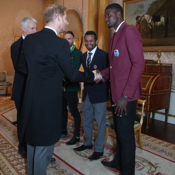 Le prince Harry a rencontré les capitaines des équipes de cricket en lice pour la Coupe du monde lors de la garden party donnée à Buckingham Palace par la reine Elizabeth II le 29 mai 2019.