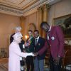 La reine Elizabeth II a rencontré les capitaines des équipes de cricket en lice pour la Coupe du monde lors de la garden party donnée à Buckingham Palace le 29 mai 2019.
