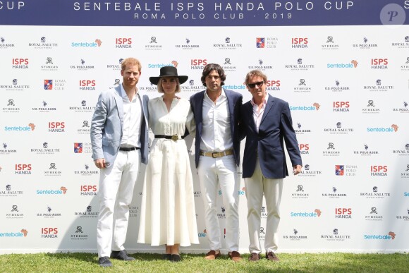 Le prince Harry, duc de Sussex, Delphi Figueras, Nacho Figueras et Johnny Hornby - Coupe de polo "Sentebale ISPS Handa Polo Cup" à Rome. Cette organisation caritative Sentebale a été fondée par le duc de Sussex et le prince Seeiso en 2006 pour aider les enfants les plus vulnérables du Lesotho, du Botswana et du Malawi. Le 24 mai 2019.