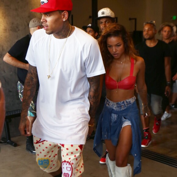 Chris Brown fait la promotion de son dernier album "X" accompagné de sa petite amie Karrueche Tran à Los Angeles le 16 septembre 2014.