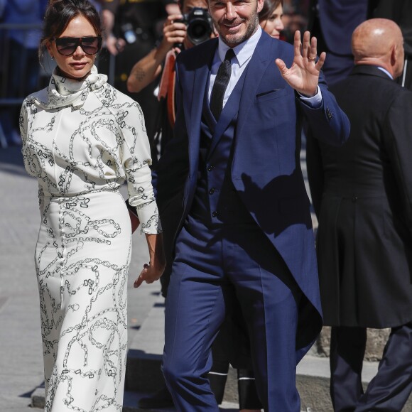 Victoria Beckham et son mari David Beckham - Les célébrités arrivent à l'église pour célébrer l'union du footballeur Sergio Ramos et de l'actrice Pilar Rubio à Seville en Espagne, le 15 juin 2019.