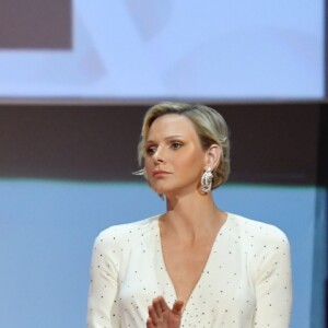 La princesse Charlene de Monaco (en robe Louis Vuitton) lors de la cérémonie de remise des Nymphes d'or du 59e Festival de Télévision de Monte-Carlo au Grimaldi Forum à Monaco le 18 juin 2019. © Bruno Bebert/Bestimage