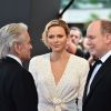 La princesse Charlene et le prince Albert II de Monaco rencontrant Michael Douglas lors du photocall de la cérémonie de remise des Nymphes d'or du 59e Festival de Télévision de Monte-Carlo le 18 juin 2019 au Grimaldi Forum à Monaco. © Bruno Bebert/Bestimage