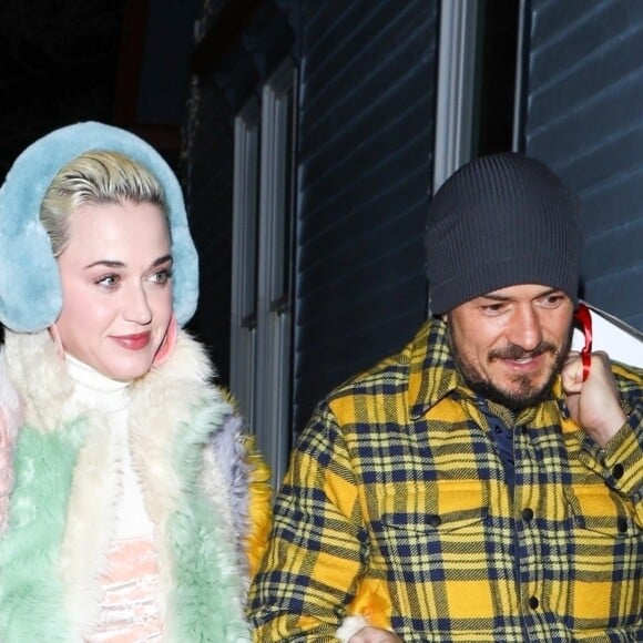 Exclusif - Katy Perry et Orlando Bloom arrivent au restaurant Matsuhisa dans la station de Aspen le 2 janvier 2019.