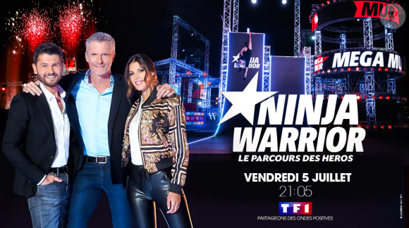 Christophe Beaugrand, Denis Brogniart et Iris Mittenaere, photo officielle de "Ninja Warrior 4", sur TF1