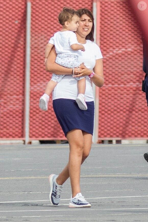 Exclusif - Cristiano Ronaldo, sa compagne Georgina Rodriguez et ses enfants Alana Martina dos Santos Aveiro, Cristiano Jr, Eva Maria Dos Santos, Mateo Ronaldo embarquent dans un jet privé après avoir passé une semaine au dans l'hôtel cinq étoiles Westin Resort Costa Navarino, à l'aéroport de Kalamata en Grèce, le 18 juin 2019.