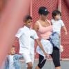 Exclusif - Cristiano Ronaldo, sa compagne Georgina Rodriguez et ses enfants Alana Martina dos Santos Aveiro, Cristiano Jr, Eva Maria Dos Santos, Mateo Ronaldo embarquent dans un jet privé après avoir passé une semaine au dans l'hôtel cinq étoiles Westin Resort Costa Navarino, à l'aéroport de Kalamata en Grèce, le 18 juin 2019.