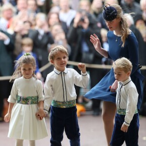 Theodora Williams, la fille de Robbie Williams, Louis de Givenchy, Lady Louise Windsor, le prince George de Cambridge - Cérémonie de mariage de la princesse Eugenie d'York et Jack Brooksbank en la chapelle Saint-George au château de Windsor le 12 octobre 2018.