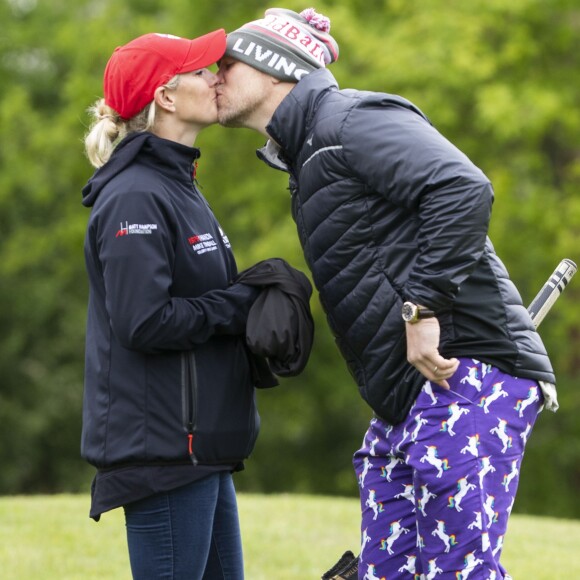 Zara (Phillips) et Mike Tindall lors du tournoi de golf caritatif ISPS Handa Mike Tindall Celebrity Golf Classic à Suitton Coldfield le 17 mai 2019.