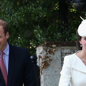 Le prince William, Catherine Kate Middleton, la duchesse de Cambridge, leur fils le prince George de Cambridge et leur fille la princesse Charlotte de Cambridge - Sorties après le baptême de la princesse Charlotte de Cambridge à l'église St. Mary Magdalene à Sandringham, le 5 juillet 2015.