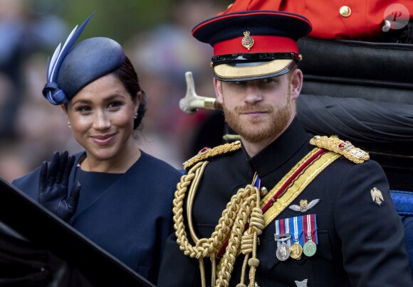 Le prince Harry, duc de Sussex, et Meghan Markle, duchesse de Sussex, lors de la parade Trooping the Colour à Londres le 8 juin 2019.