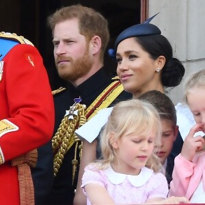 Le prince Harry, duc de Sussex, et Meghan Markle, duchesse de Sussex, lors de la parade Trooping the Colour à Londres le 8 juin 2019.