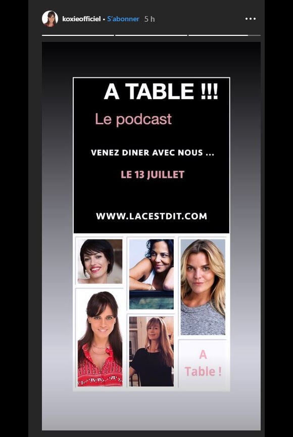 Koxie fait la promotion de son nouveau podcast À Table sur Instagram (juillet 2019).