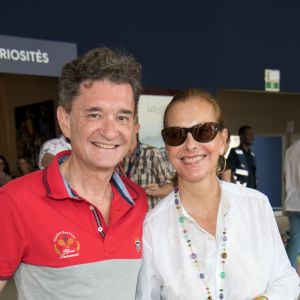 Exclusif - Philippe Seyres de Rothschild, sa compagne Carole Bouquet dans l'espace VIP du Longines Paris Eiffel Jumping au Champ de Mars à Paris le 7 juillet 2019.