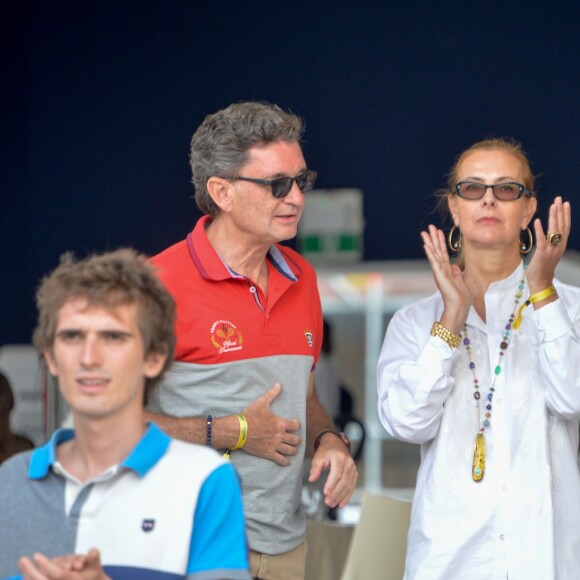 Exclusif- Carole Bouquet et son compagnon Philippe Sereys de Rothschild dans l'espace VIP du Longines Paris Eiffel Jumping au Champ de Mars à Paris le 7 juillet 2019.