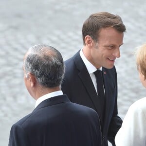 Emmanuel Macron (président de la République Française), Angela Merkel (chancelière d'Allemagne) et son mari Joachim Sauer lors du 139ème défilé militaire du 14 Juillet sur les Champs-Elysées, le jour de la Fête Nationale. Paris, le 14 juillet 2019. © Lemouton-Gorassini-Perusseau/Bestimage