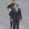 Emmanuel Macron (président de la République Française), lors du 139ème défilé militaire du 14 Juillet sur les Champs-Elysées, le jour de la Fête Nationale. Paris, le 14 juillet 2019. © Lemouton-Gorassini-Perusseau/Bestimage