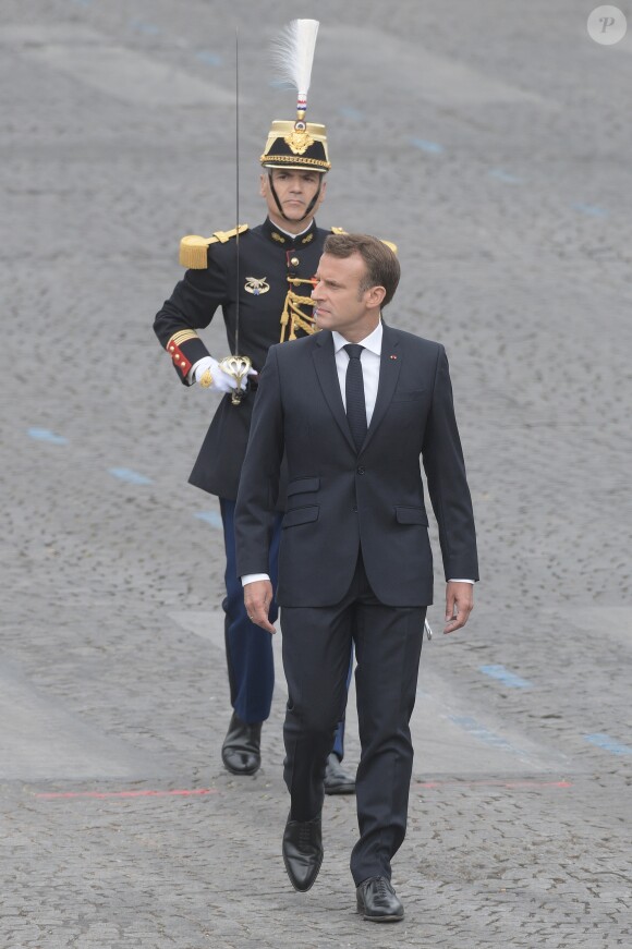 Emmanuel Macron (président de la République Française), lors du 139ème défilé militaire du 14 Juillet sur les Champs-Elysées, le jour de la Fête Nationale. Paris, le 14 juillet 2019. © Lemouton-Gorassini-Perusseau/Bestimage