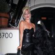 Lady Gaga quitte le restaurant AOC à West Hollywood après la soirée organisée pour le lancement de sa ligne de cosmétiques "Haus Laboratories", le 17 juillet 2019.