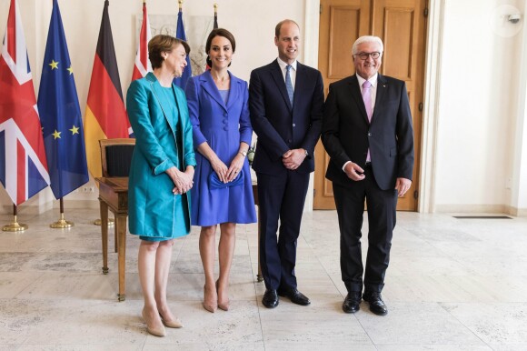 Le prince William, duc de Cambridge, Catherine Kate Middleton, duchesse de Cambridge, Frank-Walter Steinmeier et Elke Büdenbender - Le couple princier britannique est reçu au château Bellevue par le président allemand et sa femme à Berlin, le 19 juillet 2017.