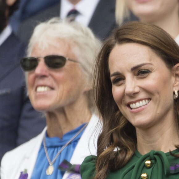 Catherine (Kate) Middleton, duchesse de Cambridge, Meghan Markle, duchesse de Sussex, et Pippa Middleton dans les tribunes lors de la finale femme de Wimbledon "Serena Williams - Simona Halep (2/6 - 2/6) à Londres, le 13 juillet 2019.