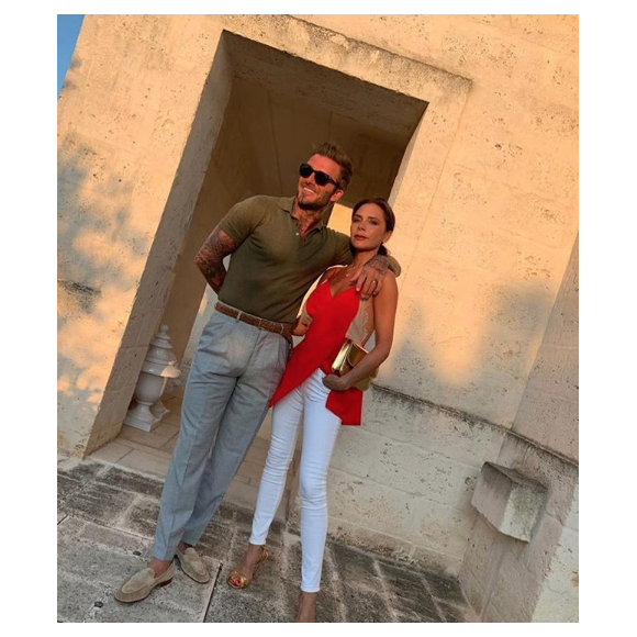 Victoria et David Beckham en vacances dans les Pouilles, en Italie, le 06 août 2019.