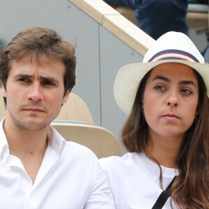 Anouchka Delon et son compagnon Julien Dereims - Célébrités dans les tribunes des internationaux de France de tennis de Roland Garros à Paris, France, le 8 juin 2019.
