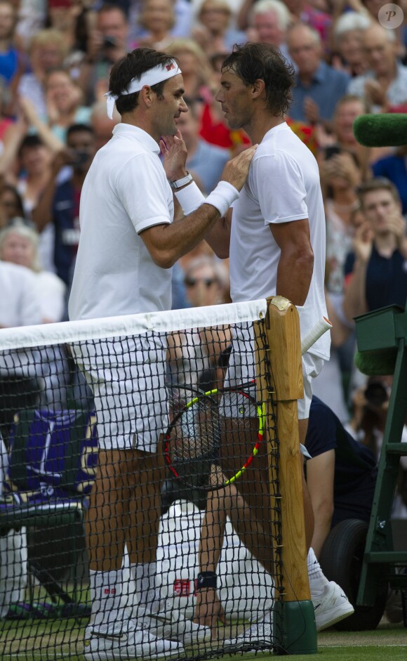 Roger Federer remporte la demi-finale face à Rafael Nadal lors du tournois de Wimbledon 2019 - Le tournois de Wimbledon 2019, Londres les 12, 13 et 14 juillet 2019.