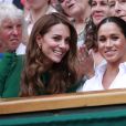 Catherine (Kate) Middleton, duchesse de Cambridge, Meghan Markle, duchesse de Sussex, et Pippa Middleton dans les tribunes lors de la finale femme de Wimbledon "Serena Williams - Simona Halep (2/6 - 2/6) à Londres, le 13 juillet 2019.