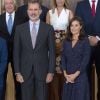 La reine Letizia et le roi Felipe VI d'Espagne recevaient le 3 septembre 2019 en audience, au palais de la Zaruela à Madrid, le comité directeur de l'Académie des Sciences et des Arts de la Télévision.