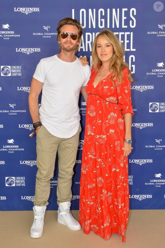Exclusif - Philippe Lacheau et sa compagne Elodie Fontan (Marraine du LGCT - LPEJ 2019) - Photocall - Longines Paris Eiffel Jumping au Champ de Mars à Paris, le 7 juillet 2019. © Veeren Ramsamy/Bestimage