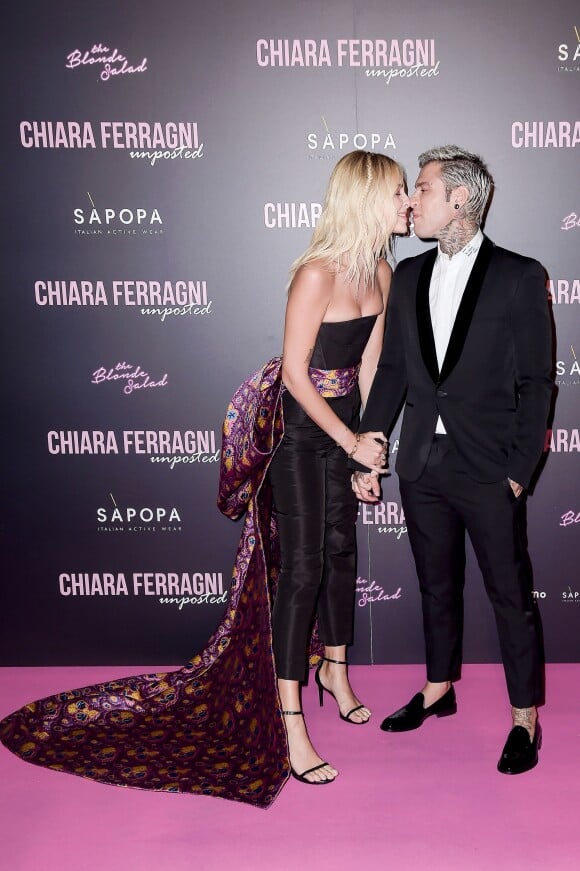 Chiara Ferragni et son mari Fedez à l'avant-première du documentaire "Chiara Ferragni - Unposted" à Milan, le 16 septembre 2019.