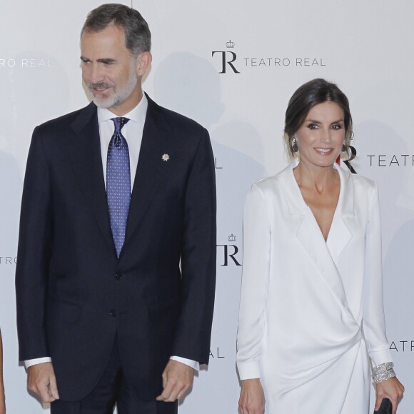 Le roi Felipe VI et la reine Letizia d'Espagne lors de l'ouverture de la saison 2019)2020 de l'Opéra de Madrid avec "Don Carlo" le 18 septembre 2019.