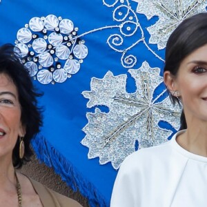 La reine Letizia d'Espagne lançait officiellement l'année scolaire dans une école à Torrejoncillo, près de Caceres, le 17 septembre 2019.
