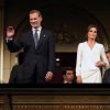 La reine Letizia et le roi Felipe VI d'Espagne lors de l'ouverture de la saison 2019-2020 de l'Opéra de Madrid avec "Don Carlo" le 18 septembre 2019.