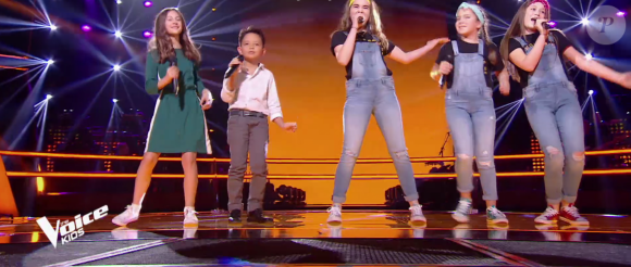 Léna, Natihei, Mini Div - Battles de "The Voice Kids 2019" sur TF1. Le 27 septembre 2019.