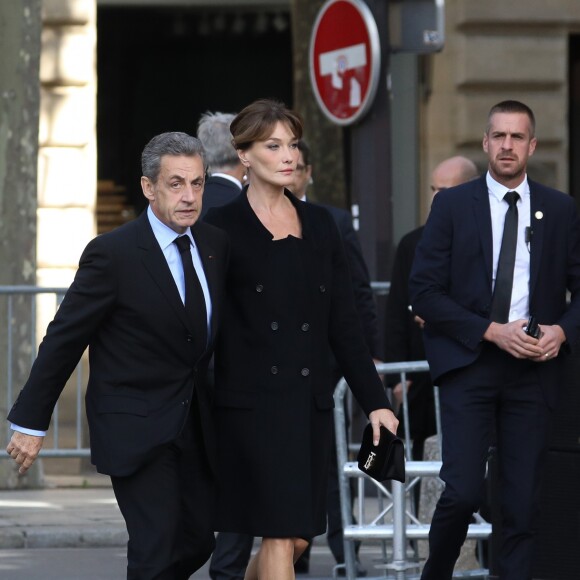 Nicolas Sarkozy et Carla Bruni - Arrivées en l'église Saint-Sulpice pour les obsèques de l'ancien président de la République Jacques Chirac à Paris. Un service solennel sera présidé par le président de la République. Le 30 septembre 2019 © Stéphane Lemouton / Bestimage