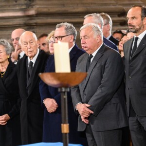 Carla Bruni-Sarkozy, Nicolas Sarkozy, Valery Giscard d'Estaing et sa femme Anne-Aymone, Brigitte Macron et le président de la république Emmanuel Macron- Obsèques de Jacques Chirac en l'église Saint-Sulpice à Paris le 30 Septembre 2019. ©Eliot Blondet / Pool / Bestimage