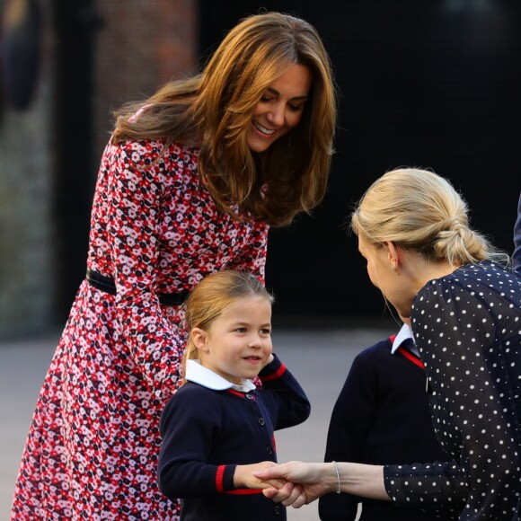 Le prince William, duc de Cambridge, et Catherine (Kate) Middleton, duchesse de Cambridge, accompagnent le prince George et la princesse Charlotte pour leur rentrée scolaire à l'école Thomas's Battersea à Londres, Royaume Uni, le 5 septembre 2019.